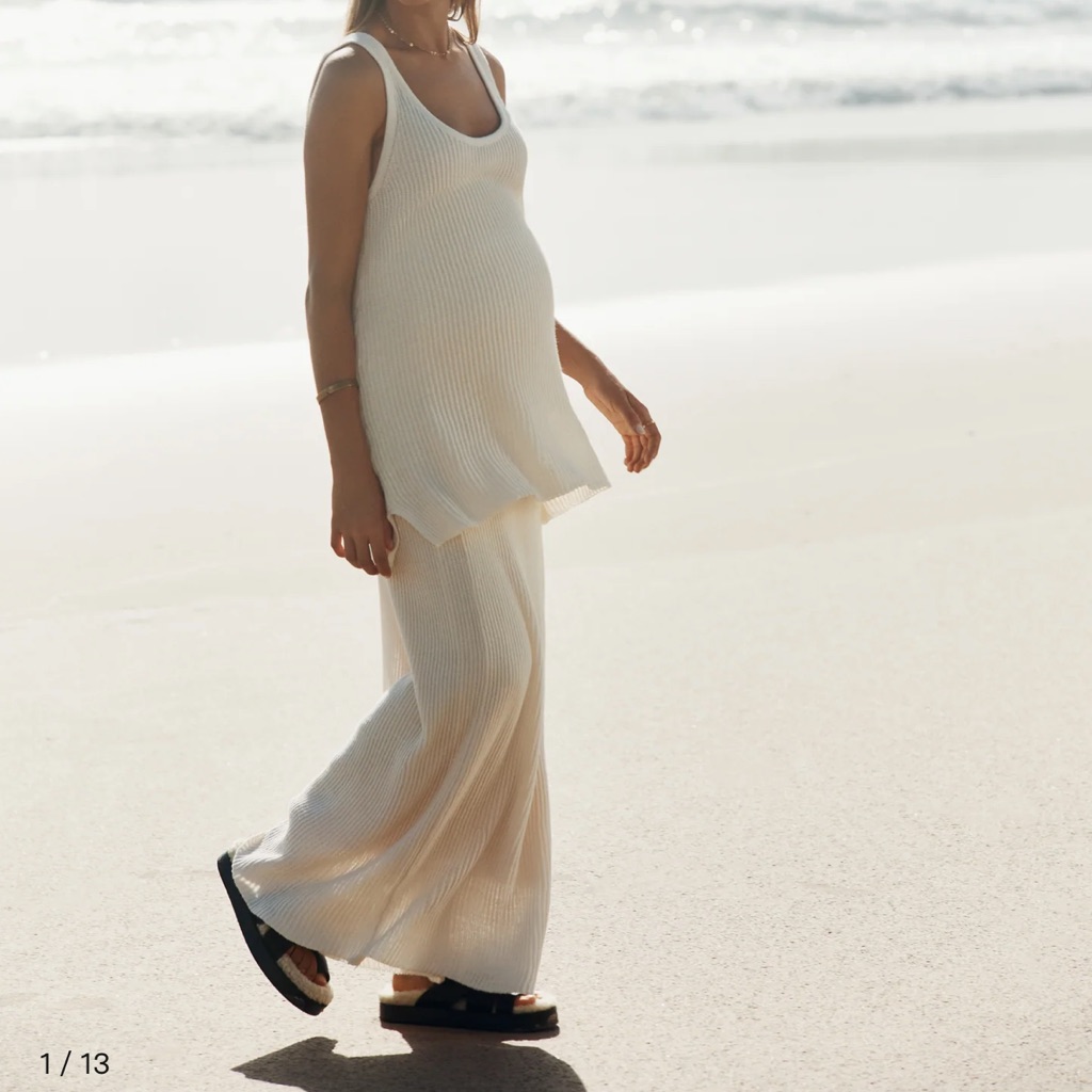 Cream Ribbed Knit Skirt Set - Sleeveless Top & Maxi Skirt